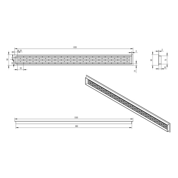 Ventilationsrist Sort - 100x9 cm - 450 cm²