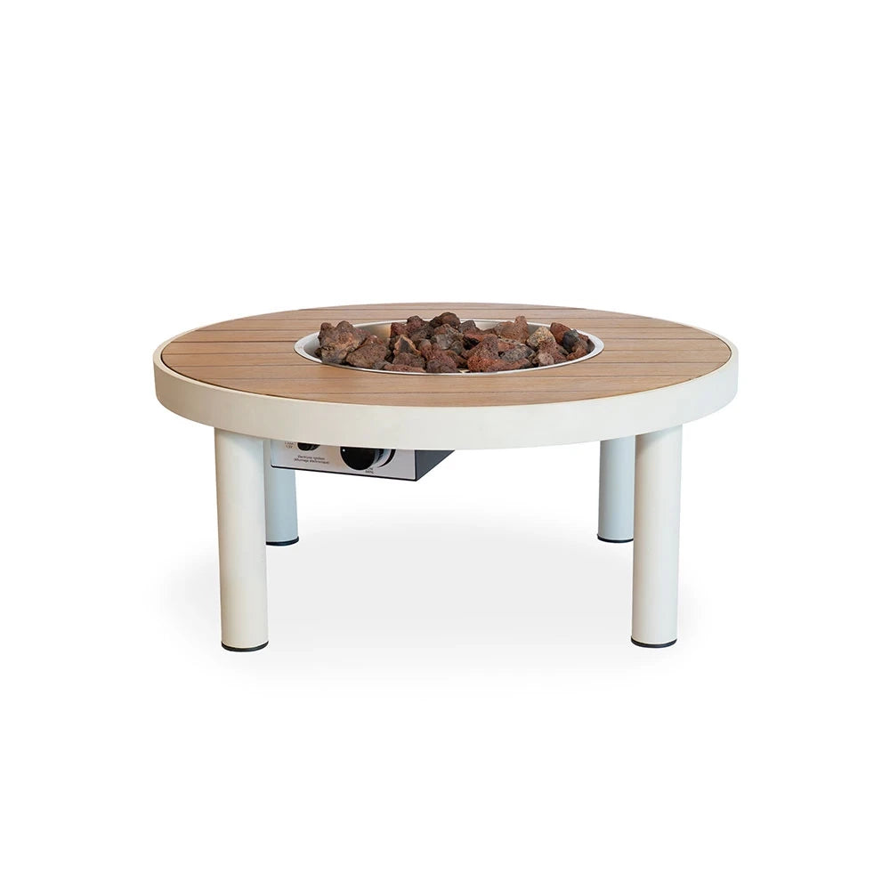 Riviera 80 Oyster Beige – kulatý plynový stůl s ohništěm