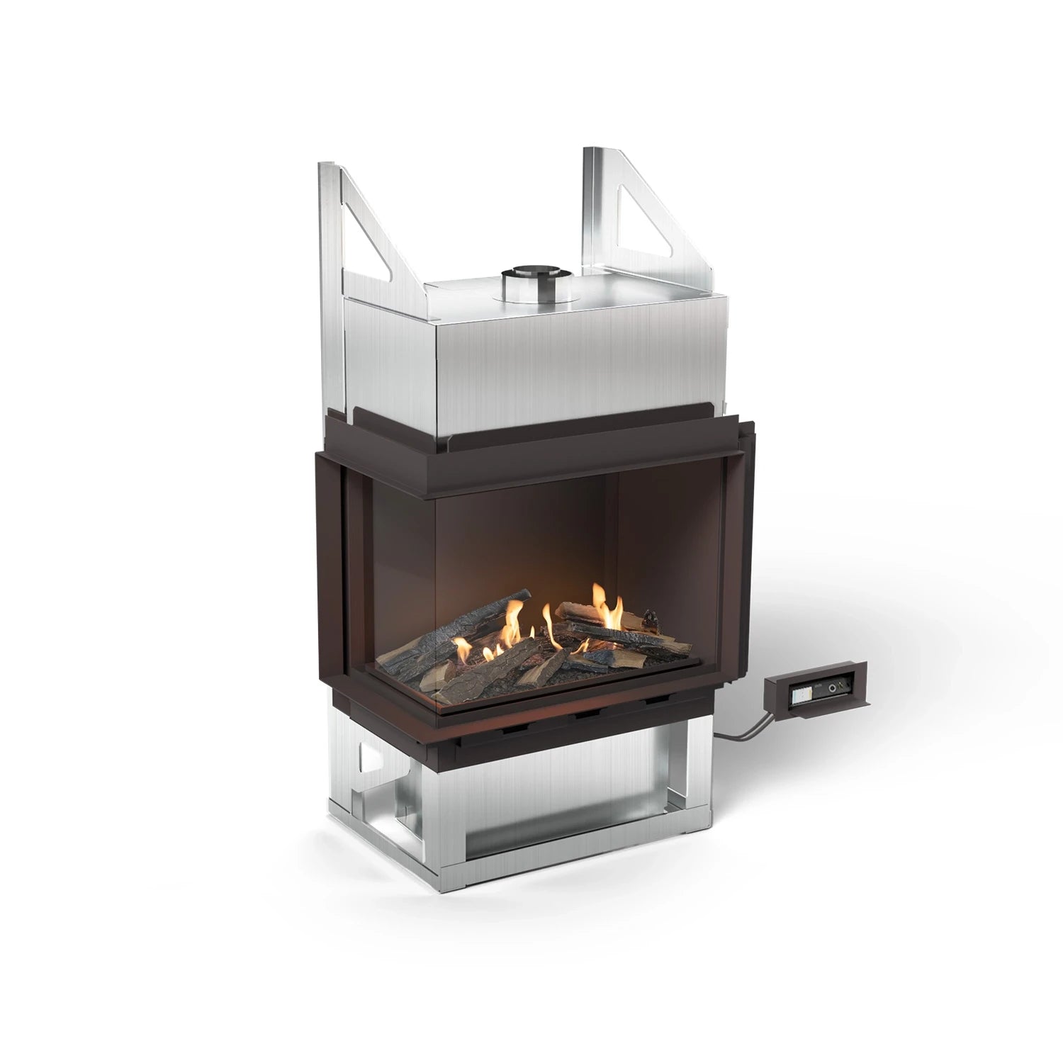Planika Sono Left Corner bioethanol fireplace with left-side flame view and black finish on white background