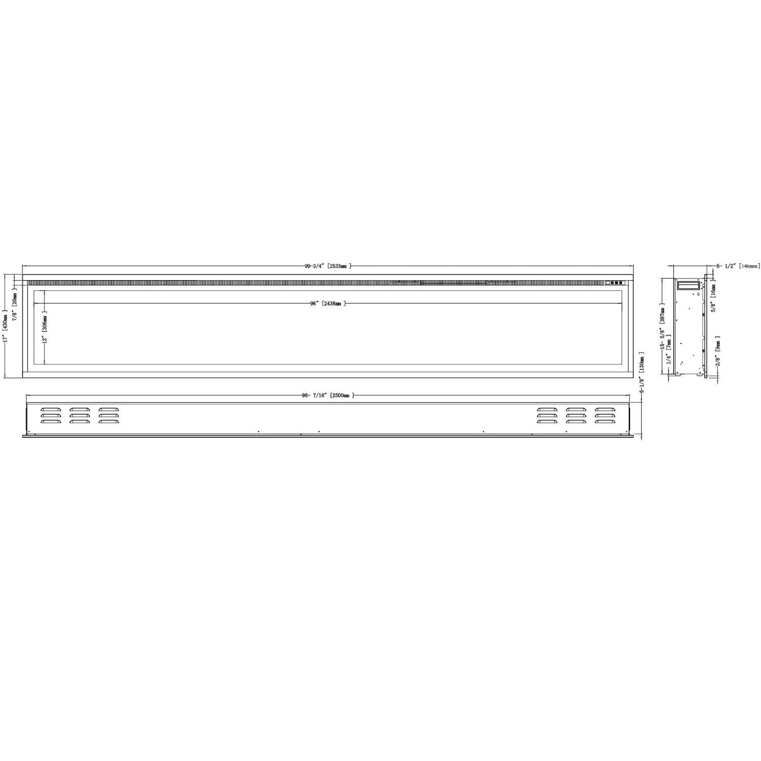 Royal elektrisk eldstad 100" - 254 cm väggmonterad eldstad